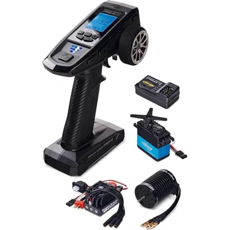 Carson 500500121 FS 4K Reflex Wheel Pro 4 LCD, 4-Kanal Fernsteuerung inkl. Brushless-Set + 6kg Servo, schwarz