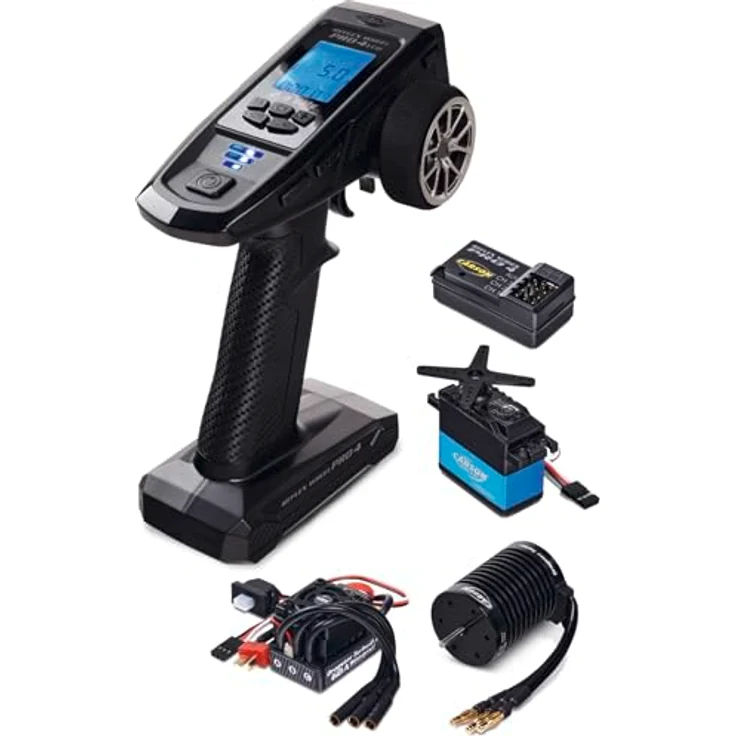 Carson 500500121 FS 4K Reflex Wheel Pro 4 LCD, 4-Kanal Fernsteuerung inkl. Brushless-Set + 6kg Servo, schwarz – Bild 1