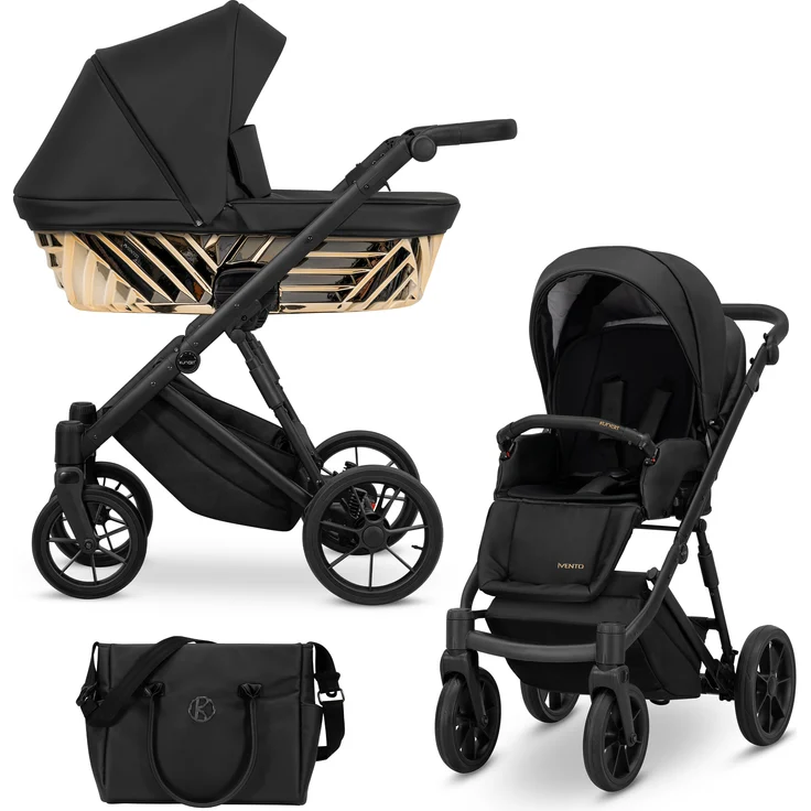Kunert IVENTO GLAM 2in1 Kombikinderwagen, Sportwagen und Babyschale Komplettset, Schwarz mit schwarzem Rahmen