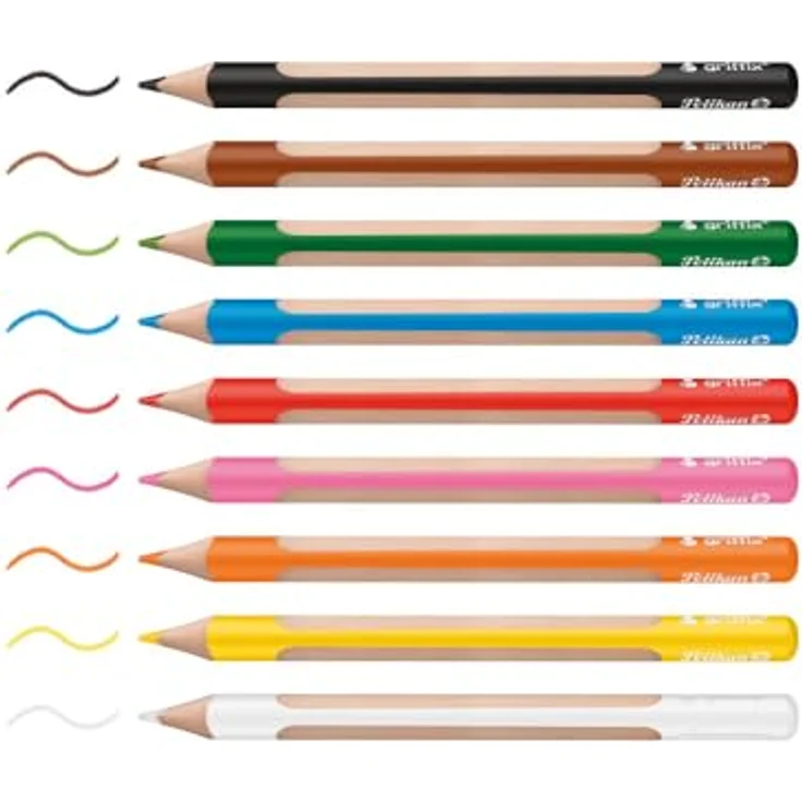 Pelikan griffix Buntstift/Bleistift Mix 10 Stück in Faltschachtel, 9 kräftige Farben, Wasservermalbare Mine, ergonomische Griffzone, HB Bleistift – Bild 2