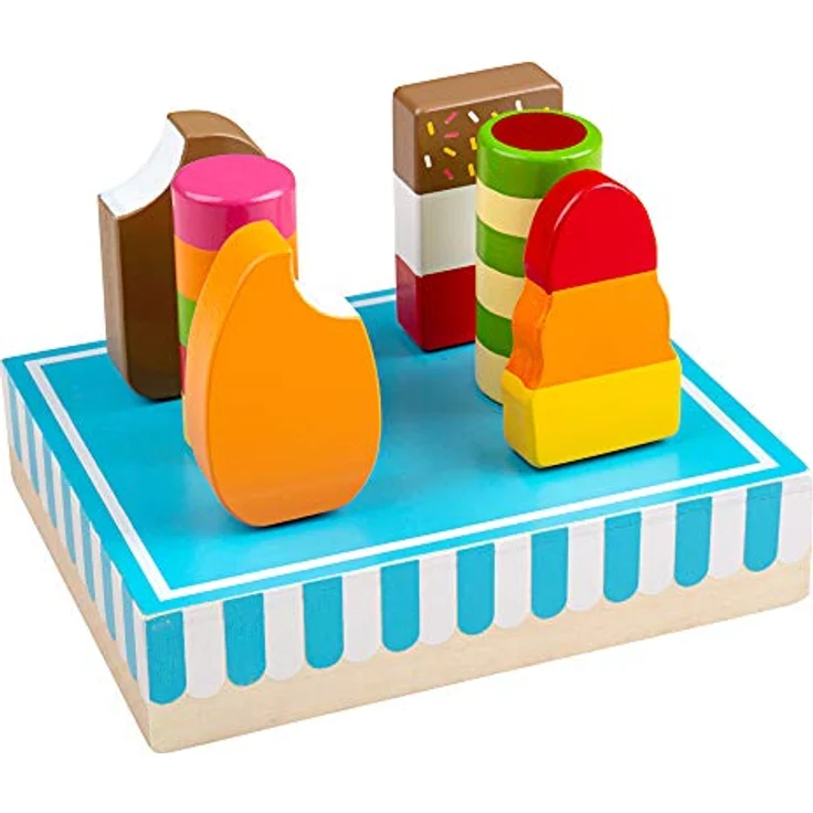 Bigjigs Toys Wooden Ice Lollies Play Food, Spielzeug-Eissorten im Holzständer zur Förderung kreativen Rollenspiels – Bild 2