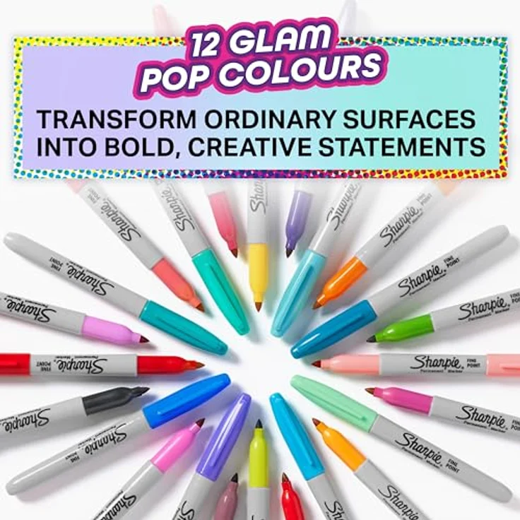 SHARPIE PMKR F. GLAM POP ASST BL12 PEA, Filzstifte mit dynamischen Linien in 12 verschiedenen Farben – Bild 2