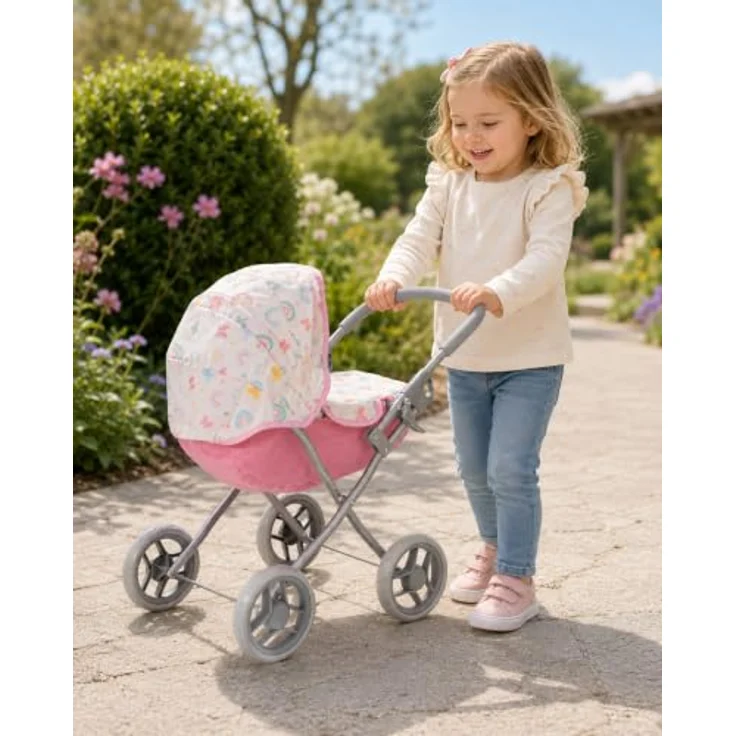 Bayer Chic 2000 Puppenwagen Lilli Schmetterlinge, Klassischer Puppenwagen mit klappbarem Sonnenverdeck, kindgerechter Schieberhöhe von 55 cm – Bild 2