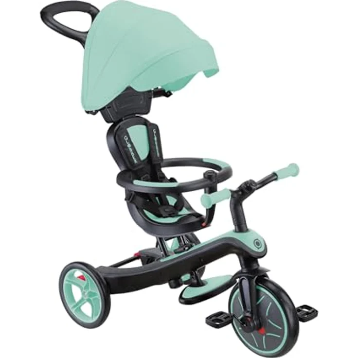 Globber Explorer Trike 4in1 Pro in Mint – Dreirad, Laufrad und Kinderwagen in 10/8,5 Zoll – TPR-Sitz – höhenverstellbares Kinderfahrzeug – Bild 4