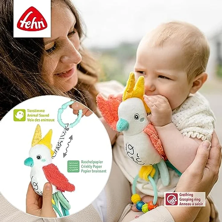 Fehn Zwitscher-Vogel – Baby Motorikspielzeug mit Perlenring für Kinderwagen, Kinderbett und Babyschale – zum Fühlen, Greifen und Geräusche erzeugen – Spielzeug für Babys und Kinder ab 3+ Monaten – Bild 3