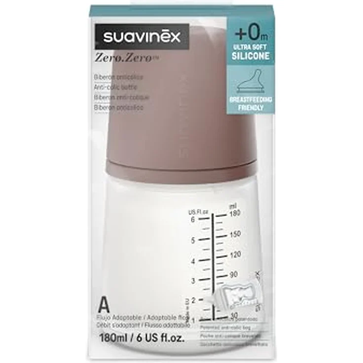 Suavinex Anti-Colic Babyflasche Zero Zero, 180 ml mit anpassbarem Silikon-Sauger (A) für Stillen und Flaschennahrung, Deep – Bild 2