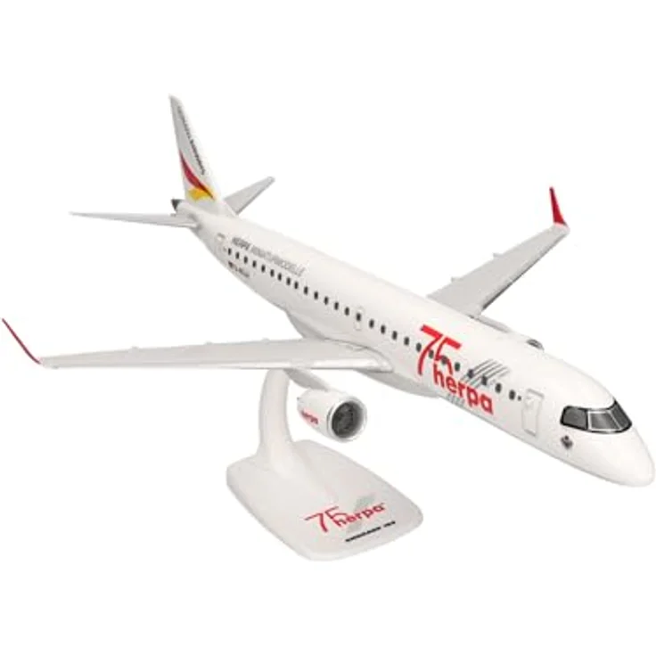 Herpa Snap-Fit Modellflugzeug German Airways Embraer E190 E190 Herpa 75 Years Miniatur 1:100, Sammlerstück mit Standfuß, Kunststoff – Bild 3