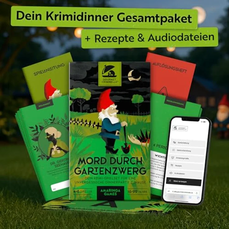 Gourmet Criminelle® Krimidinner für zuhause | 4 bis 6 Personen | Mysteriöser Mordfall für Deine Dinnerparty [Mord durch Gartenzwerg] – Bild 6