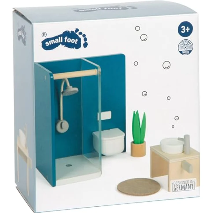 Small Foot Puppenhausmöbel Badezimmer Set, 6-teilig mit Dusche, WC und Waschbecken, Naturfarben mit modernen Akzenten – Bild 8
