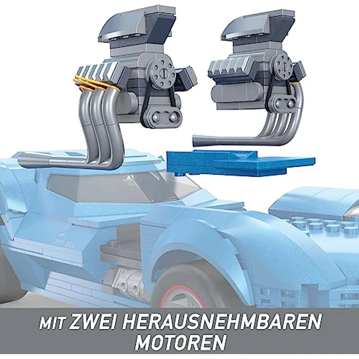 MEGA HOT Wheels Twin Mill - Großes Bauspielzeug mit 635 Teilen, detailreiches Innenleben, herausnehmbare Motoren, für Erwachsene, HKV07 – Bild 3