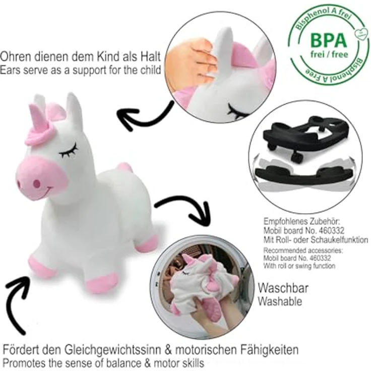 Jamara Hüpftier Einhorn, Plüschbezug mit Pumpe, fördert Gleichgewichtssinn, BPA-frei, ab 12 Monate – Bild 4