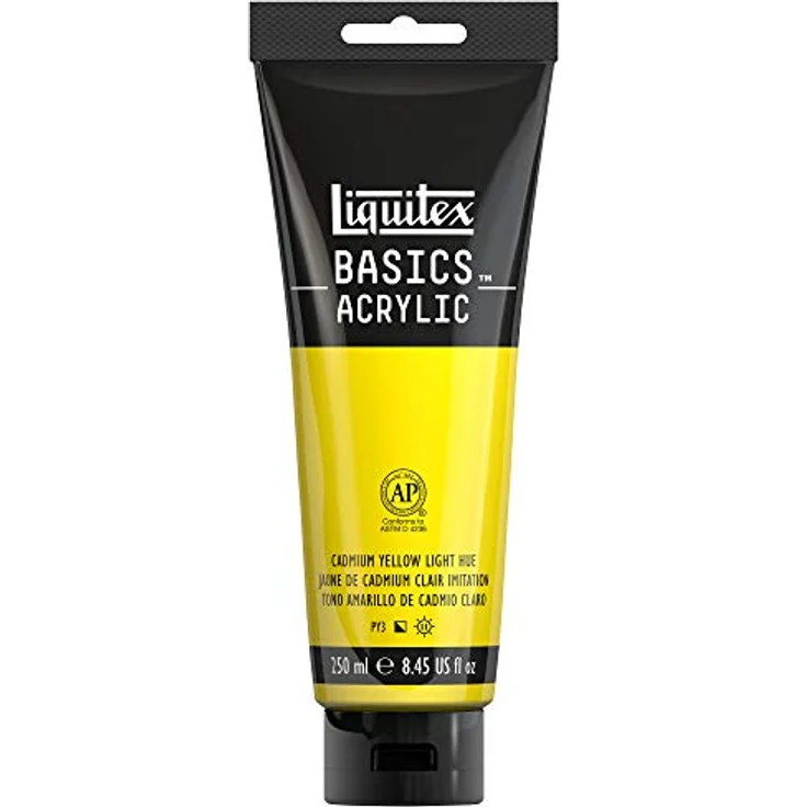 Liquitex Basics Acrylfarbe, monopigmentierte Künstlerpigmente, lichtecht, mittlere Viskosität, seidenglänzender Finish, 250 ml - Kadmiumgelb Hell – Bild 1