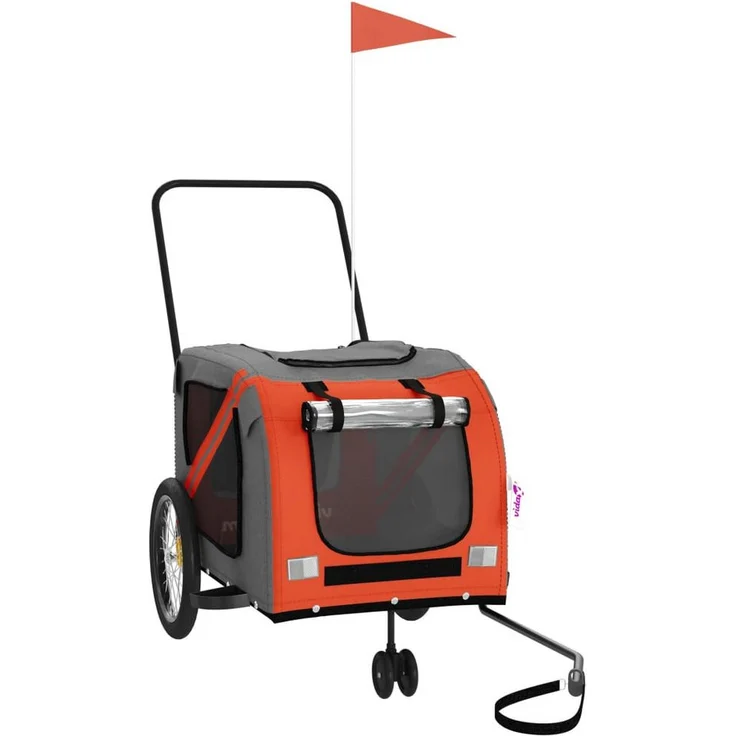 vidaXL Fahrradhundeanhänger Hunde Orange und Grau, Robuster Rahmen aus Eisen, Oxford-Gewebe, PVC Dach, Reflektoren, Maximale Tragfähigkeit 45 kg