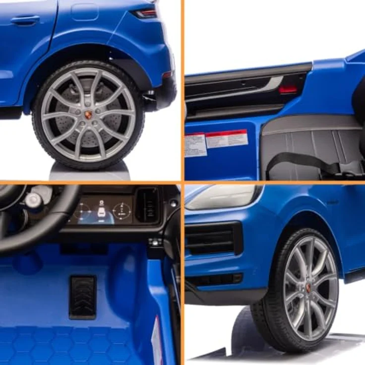 Vrooomy Porsche Cayenne Kinder Elektroauto, 12V mit Fernbedienung, für 1 bis 5 Jahre, Blau, MP3-Player, Sicherheitsgurt, LED-Scheinwerfer – Bild 8