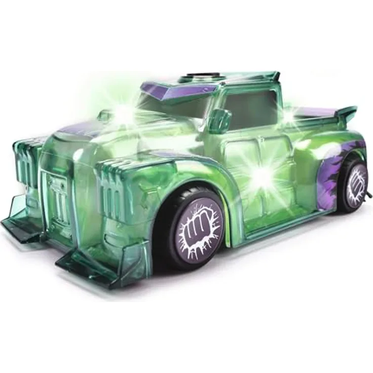 Dickie Toys Marvel Light Hero Hulk, Spielzeug-Auto 1:32 mit Licht- und Soundeffekten, grünes Design mit Friktion und original Hulk-Sounds