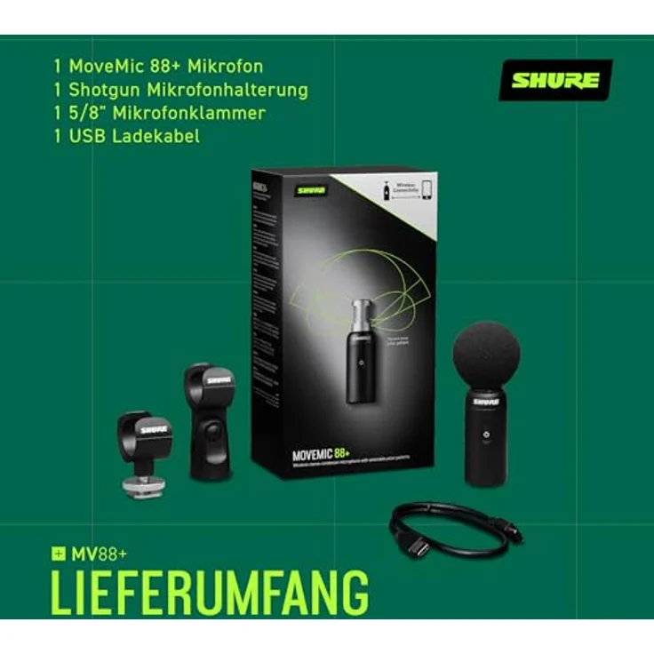 Shure MoveMic 88+, Drahtloses Mikrofon für Film-/Feld-Aufnahmen und Interviews, Stereo mit 4 Richtcharakteristiken, kompatibel mit iOS/Android über Motiv App – Bild 2