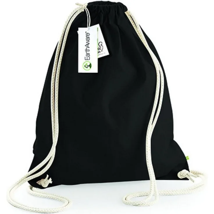 Westford Mill Turnbeutel EarthAware Organic Gymsac / 37 x 47 cm, Control Union zertifizierte Baumwolle, Tunnelzug-Verschluss, Schwarz