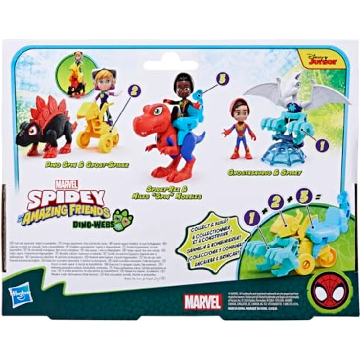 Spidey and his Amazing Friends Marvel Spidey und Seine Super-Freunde Dino-Webs Spidey-Rex & Miles „Spin“ Morales Action-Figurenset mit beweglichen Figuren und abnehmbarem Zubehör, 10 cm – Bild 5