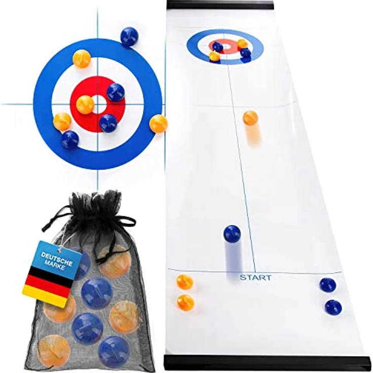 all Kids United® Curling Table-top Spiel-Set, Familienspiel Eisstockschießen Brettspiel mit 120 x 30 cm Spielfläche für Kinder und Erwachsene – Bild 1