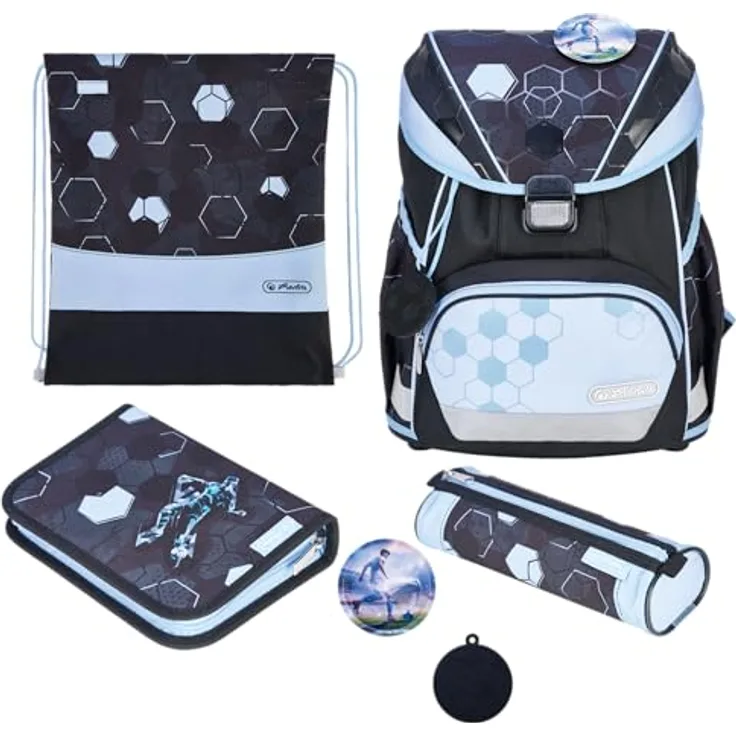 Herlitz Schulranzen Set 6-teilig Cyber Soccer, ultraleicht & ergonomisch, 22 L, wasserabweisend, für Jungen und Mädchen, 1. Klasse