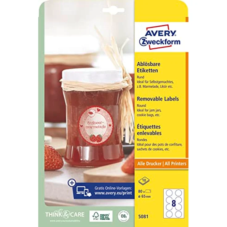 AVERY Zweckform Etiketten 5081, selbstklebend, weiß, 80 Stück, 65 x 65 mm, bedruckbar, ablösbar – Bild 10