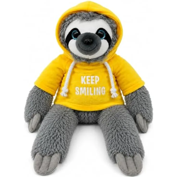 SOMA Faultier Kuscheltier XXL 40 cm grau, Plüschtier mit "Keep Smiling" Pullover in gelb, ideal als Geschenk für Kinder und Erwachsene