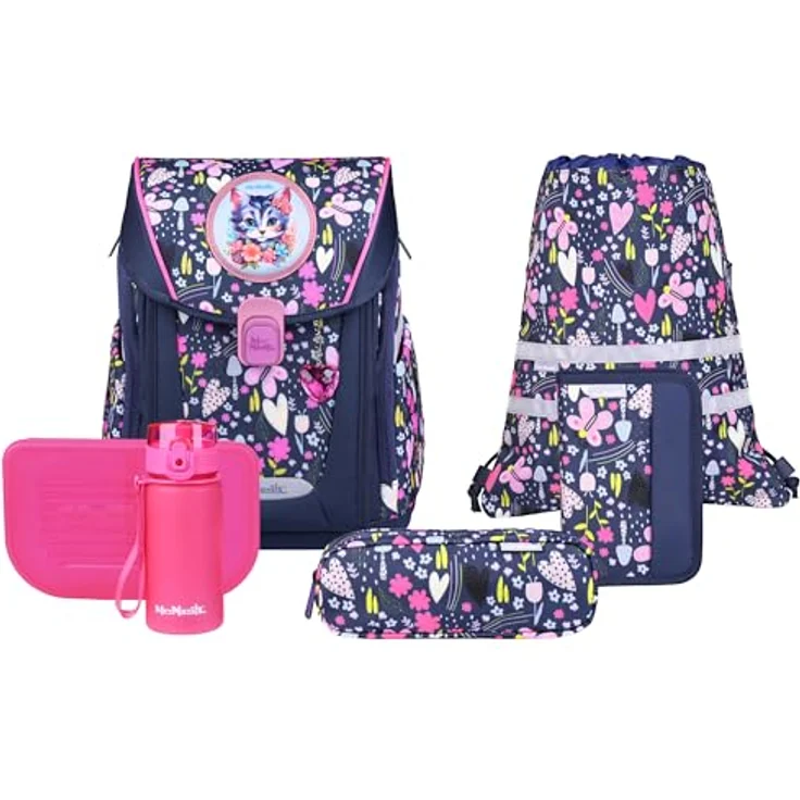 McNeill Schulranzen Set PRIMO 9tlg. (IN THE GARDEN), ergonomisch, 19 L, leicht, mit gepolsterten Gurten und Zubehör – Bild 2