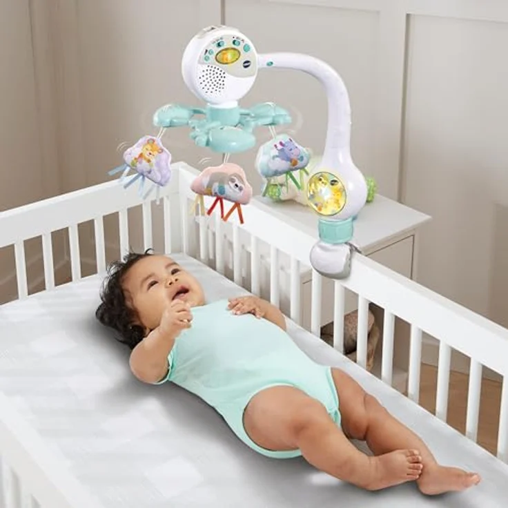 VTech Wolken-Mobile mit sanftem Nachtlicht, Geräuschsensor und 3 Plüschwolken für Babys von 0-2 Jahren – Bild 2