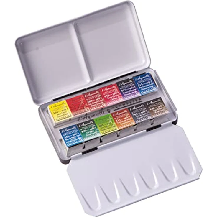 Sennelier Aquarell Zinn Metallic 12-teilig Pocket Set, praktische Farbpalette im Kofferformat – Bild 3