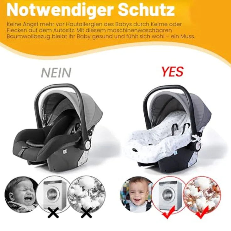 Orzbow Sommerbezug für Babyschale, Universal Schutzbezug aus 100% Baumwolle, atmungsaktiv und maschinenwaschbar, für Maxi Cosi, CabrioFix, Pebble, Weiß Sterne – Bild 4