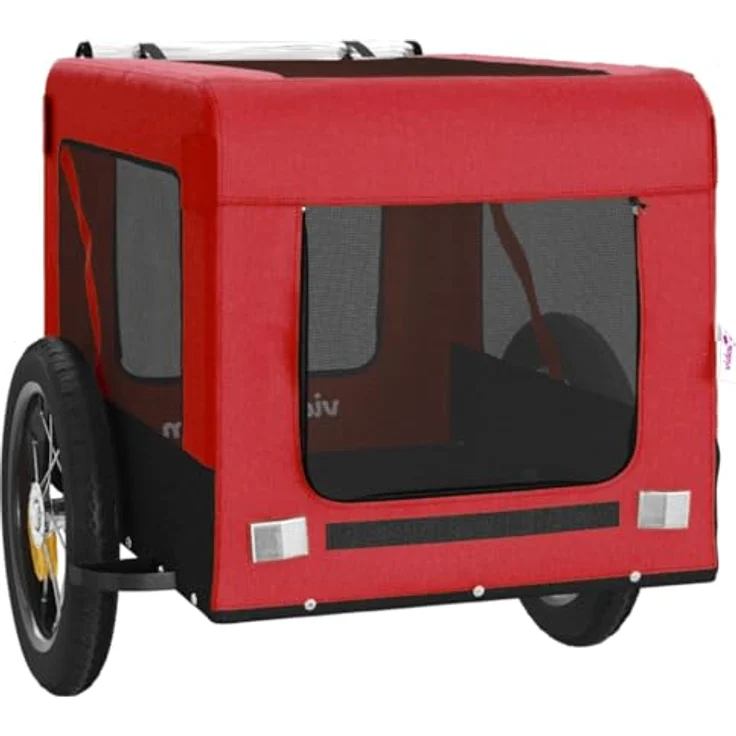 vidaXL Fahrradhundeanhänger Hunde, Rot und Schwarz, Oxford-Gewebe & Eisen, PVC-Dach, Reflektoren – Bild 6