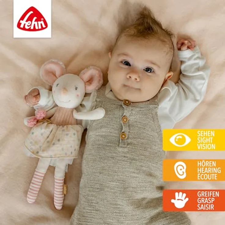 Fehn Kuscheltier feehnLAND, Bean Bag Maus mit Granulat-Füllung, Glow-in-the-dark Bestickung, ab 0+ Monaten, rosa – Bild 3