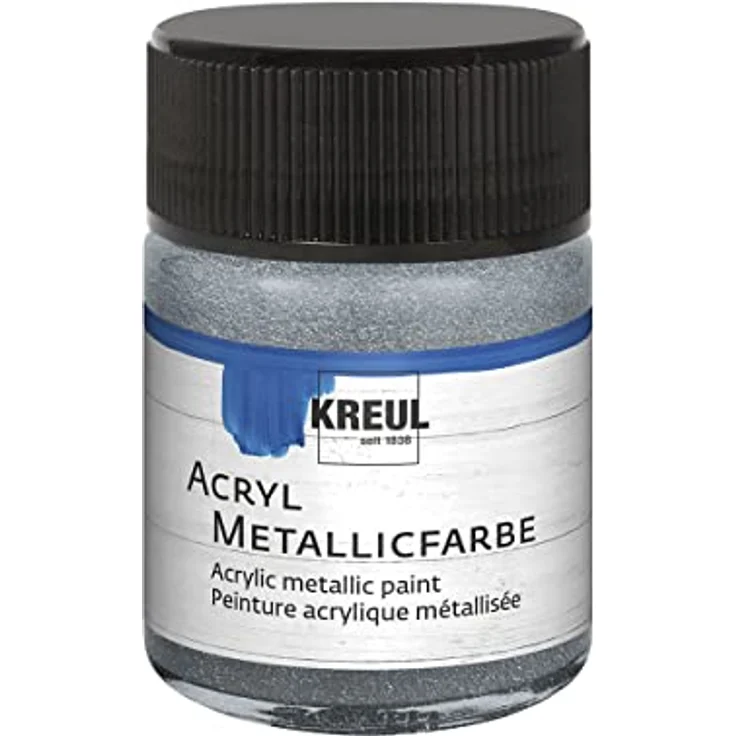 Kreul 77572 Acryl Metallicfarbe, 50 ml silber, cremig deckend, schnelltrocknend, wasserfest mit Metalliceffekt auf Wasserbasis – Bild 1
