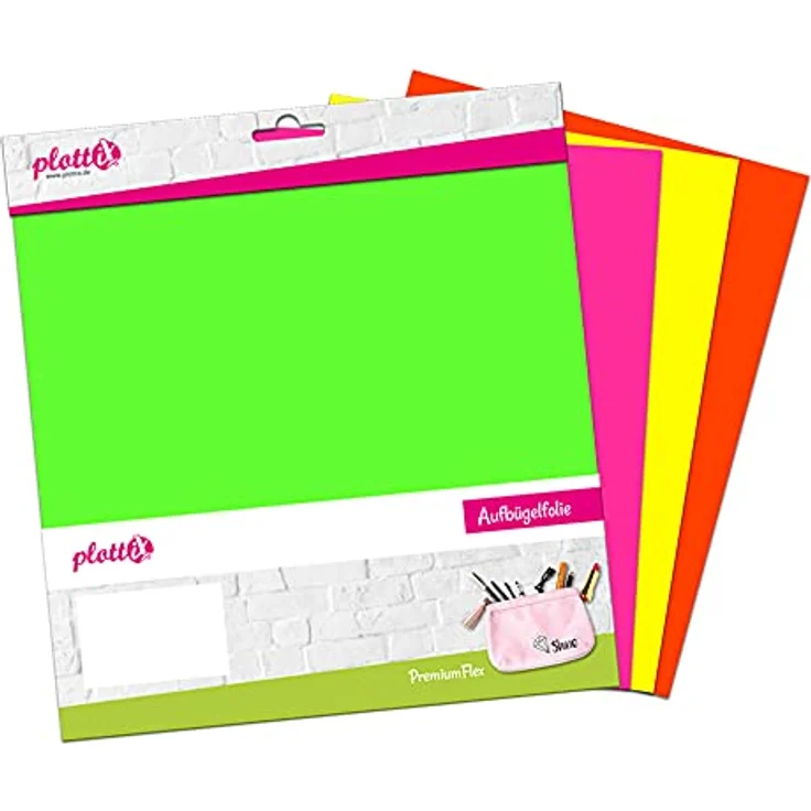 plottiX PremiumFlex Neon Aufbügelfolie, farbsortiert 4er Set, 30,0 x 30,0 cm, strapazierfähig und elastisch für komplexe Motive – Bild 2
