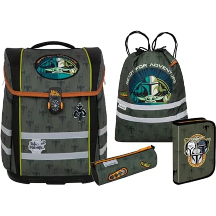 McNeill PERFECTO Schulranzen-Set, STAR WARS MANDALORIAN 5-teilig, ergonomisch, ClickFlex-Rückensystem, Reflektoren, 22 l, blau