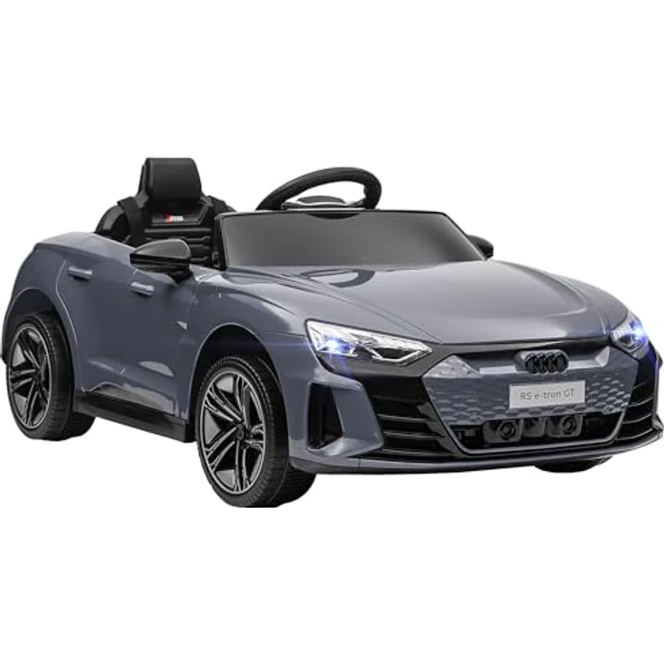 HOMCOM AUDI RS E-tron GT Kinder Elektroauto 12V mit 2,4 GHz Fernbedienung, 2 Motoren, gefederte Räder, Hupe, Scheinwerfer, Musik, sanfter Start, grau, für 3-5 Jahre – Bild 1
