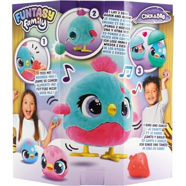 Jumbo Funtasy Family - Chick-a-Boo, interaktives Kuscheltier mit singender, tanzender Hühner-Mama, inklusive Erdbeere und Überraschungsküken – Bild 4