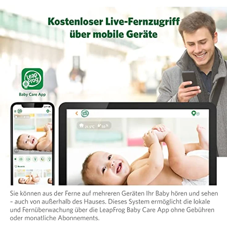 LeapFrog LF925HD Babyphone mit Kamera, 5-Zoll-HD-Farbdisplay Intelligente Babyfone, Babyphone mit neig/schwenkbare Kamera und APP, Video Baby Monitor mit WLAN, Temperatur/Feuchtigkeitssensor – Bild 2