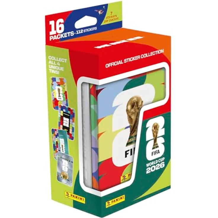 Panini FIFA WM 2026 Mega-Dose, 16 Sticker-Tüten mit 2 DFB Special Stickern, praktische Metall-Aufbewahrung