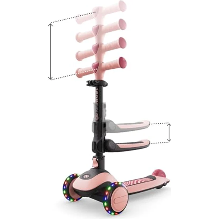 Kinderkraft HALLEY 2, 2-in-1 Balance-Kinderroller mit höhenverstellbarem Sitz (25–33 cm), klappbar, 4 Lenkerhöhen, LED-Räder, Rosa – Bild 3