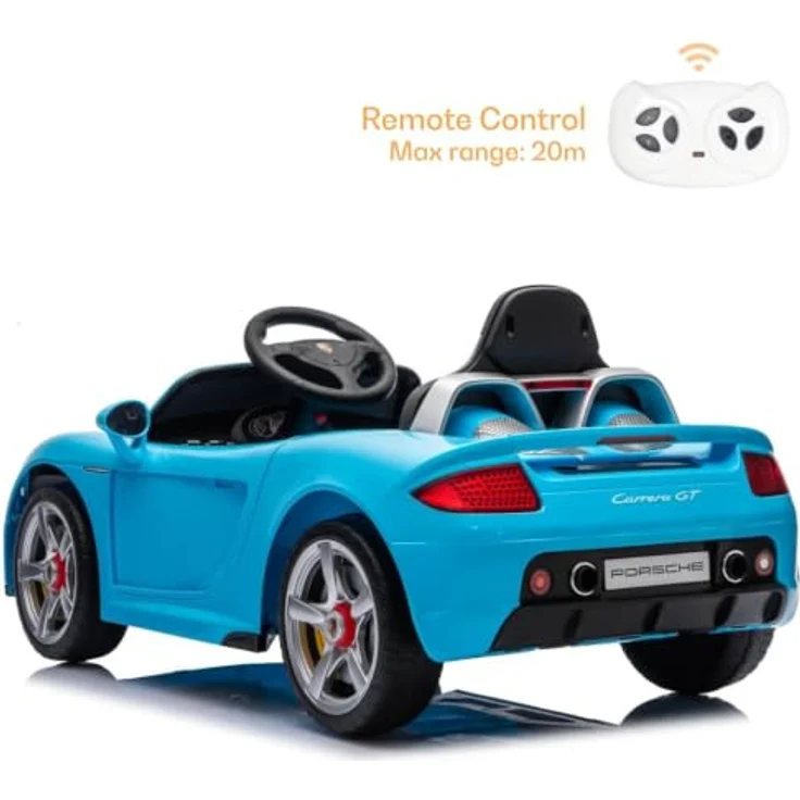 Porsche Carrera GT Elektro-Kinderauto 12V, lizenziertes Elektroauto für Kinder (1-5 Jahre), mit Ledersitz, Fernbedienung, Bluetooth und EVA-Reifen, Blau – Bild 2