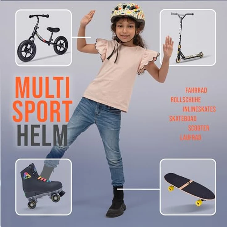 Apollo Kinder Fahrradhelm, Multisport Helm für Kinder & Jugendliche, verstellbar, ab Größe 48, für Fahrrad & Roller, trendy Farben & coole Muster, integrierter Reflektor – Bild 3