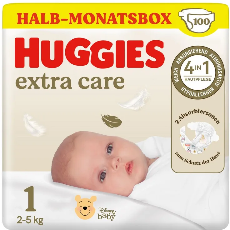 HUGGIES Newborn Baby-Windeln Größe 1, 100 Windeln mit Winnie Puuh-Designs