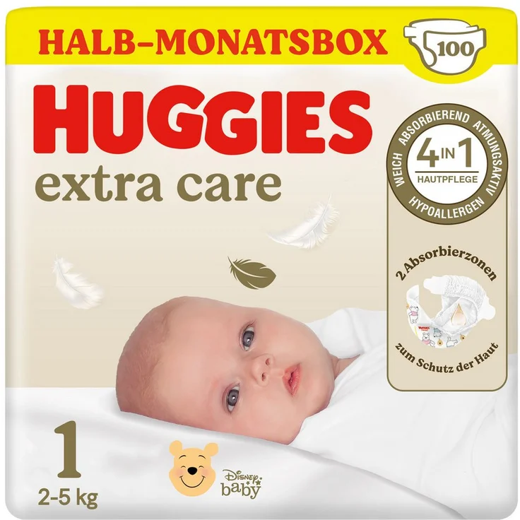 HUGGIES Newborn Baby-Windeln Größe 1, 100 Windeln mit Winnie Puuh-Designs