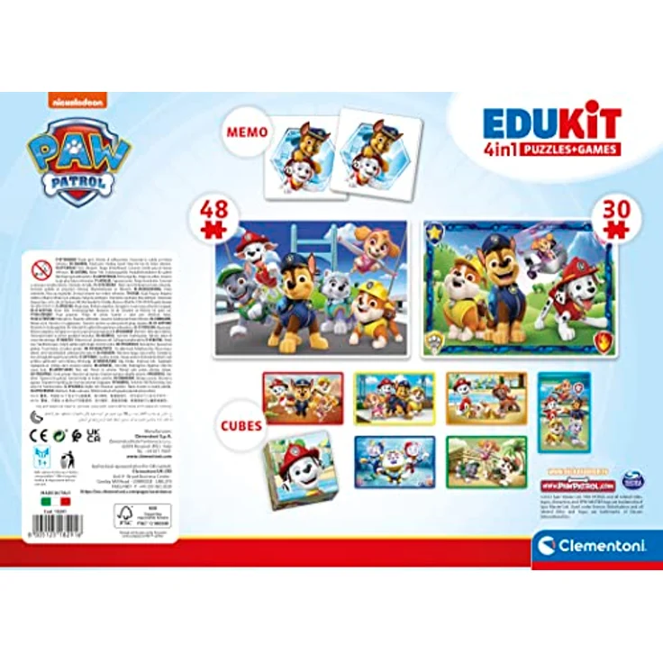 Clementoni Edukit 4 in 1 Paw Patrol, Spielesammlung für Vorschulkinder ab 3 Jahren, inkl. 2 Puzzles (30 & 48 Teile), Memo-Spiel & Würfelpuzzle, Made in Italy, 18291 – Bild 3