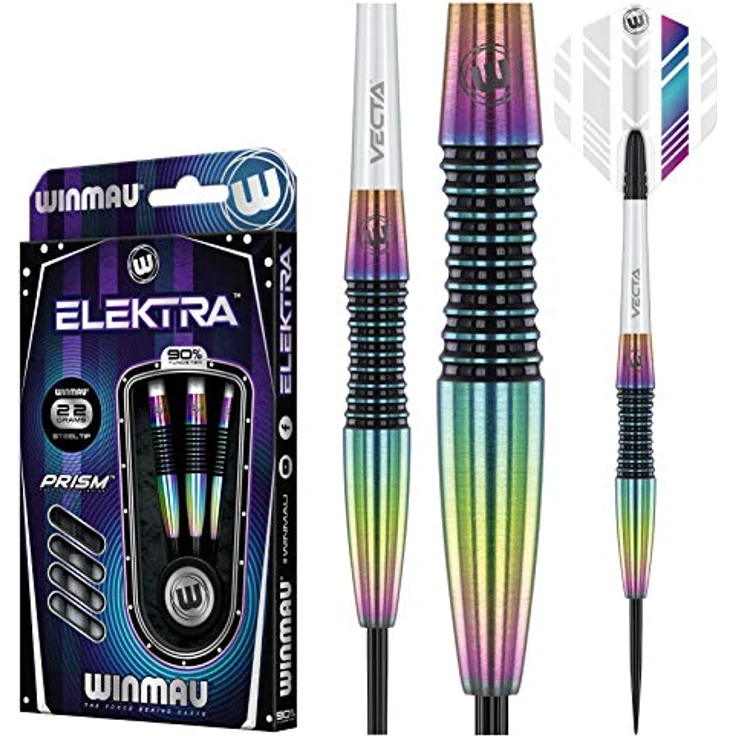 WINMAU Elektra 22 Gramm Profi Wolfram Steeltip Dartpfeile Set, 3er Pack mit Prism Delta Flüge und Vecta Schaft – Bild 1