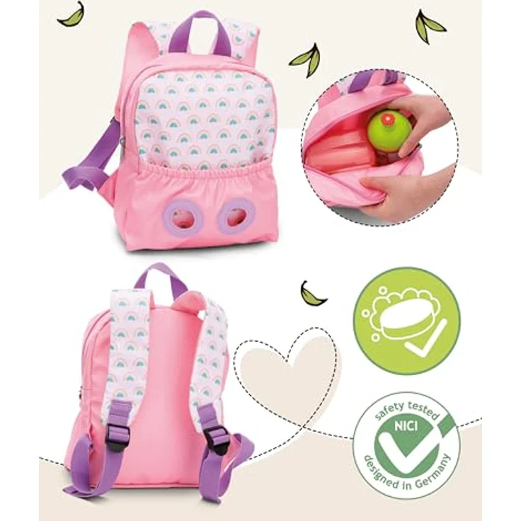 NICI Kinderrucksack rosa 2 in 1 mit Kuscheltier Waschbär 25cm - Weicher Rückenbereich & verstellbare Gurte – Bild 3