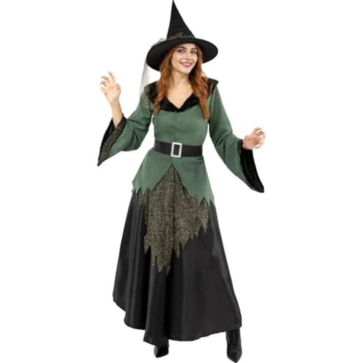Funidelia Deluxe Hexe Kostüm für Damen, schwarz, inklusive Jacke, Rock, Gürtel und Hut, Größe XL für Karneval und Halloween – Bild 1