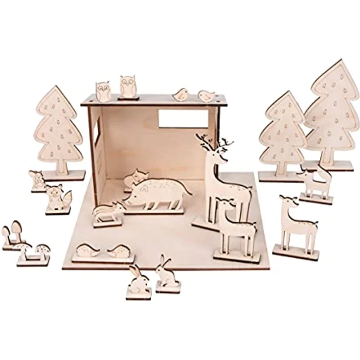 Rayher Holz Steckteil Waldtiere, Holz-Bausatz, FSC Mic Credit, natur, 45-teilig, als Adventskalender der besonderen Art zu verwenden, 46604505 – Bild 3