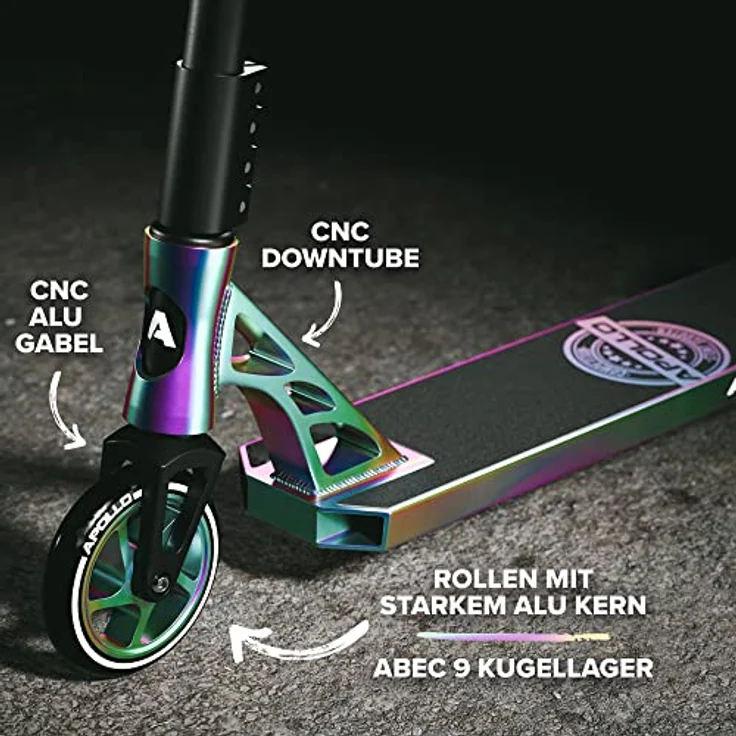 Apollo Stuntscooter Stunt Scooter Genesis Pro X Competition - Freestyle Tricks, PU-Wheels mit Alu Core, ABEC 9 Kugellager, 360° T-Lenker, High End Roller – Bild 3